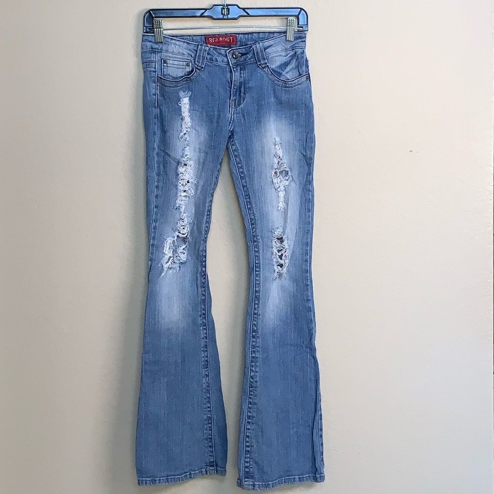 Red Rivet Distressed Bootcut Jeans